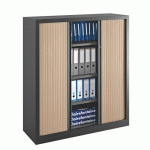 ARMOIRE À RIDEAUX MONOBLOC ECO-CONÇUE DÉCOR H 136 X L 120 CM CORPS ANTHRACITE/RIDEAUX CHÊNE