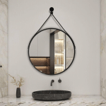 BIUBIUBATH - MIROIR ROND 40X40CM NOIR ENCADRÉ AVEC CEINTURE EN CUIR AMOVIBLE