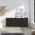 SKRAUT HOME - BUFFET EFFET BOIS NOIR ET CHÊNE 207X35X91CM AVEC PIEDS