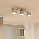 EGLO PLAFONNIER MARIEL À 3 LAMPES GRIS CLAIR BOIS NATUREL