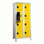 VESTIAIRE VISITABLE 2 COLONNES 8 CASIERS MONOBLOC GRIS JAUNE
