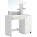 CASARIA - COIFFEUSE JOCELYN BLANC AVEC OU SANS LED ET CAPTEUR DE DISTANCE TABLE DE MAQUILLAGE AVEC ÉTAGÈRE MIROIR RANGEMENT BLANC 137X90X38CM