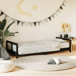 CADRE DE LIT POUR ENFANTS NOIR 80X200 CM BOIS DE PIN MASSIF