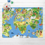 MICASIA - TAPIS EN VINYLE - GREAT AND FUNNY WORLDMAP - PAYSAGE 3:4 DIMENSION HXL: 60CM X 80CM