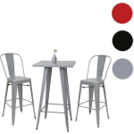 SET TABLE MANGE-DEPOUT + 2X TABOURET DE BAR HW C-A73, CHAISE/TABLE DE BAR, DESIGN INDUSTRIEL - GRIS