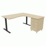 PACK BUREAU+CAISS IDEA ASYM. RET. À DROITE 160 CM CHÊNE/ANTHRACITE - QUADRIFOGLIO