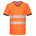 LOT DE 2 - PORTWEST PW310 T-SHIRT COL V PW3 HI-VIS ORANGE/NOIR - TAILLE XXXL