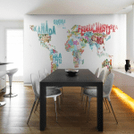 ARTGEIST - PAPIER PEINT CARTE MONDE EN FRANÇAIS - 250 X 193 CM - MULTICOLORE ET BLANC