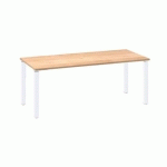 BUREAU DROIT EDEN L 200 X P 100 CM PLATEAU CHÊNE CLAIR PIÉTEMENT MÉTAL BLANC