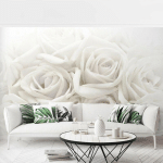 PAPIER PEINT INTISSÉ ROSES BLANCHES - PEINTURE MURALE GRAND - DIMENSION HXL: 190CM X 288CM