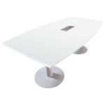 TABLE TONNEAU AVEC ÉLECTRIFICATION ACTUAL L. 200 X 100 CM - PLATEAU BLANC - PIÈTEMENT TULIPE ALUMINIUM