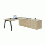 BUREAU MANAGER AVEC CONSOLE À DROITE EDEN ARCHE CHÊNE CLAIR PIÉTEMENT ANTHRACITE