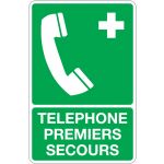 PANNEAU ISO 7010 AVEC TEXTE TÉLÉPHONE 1ERS SECOURS