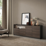 SKRAUT HOME - BUFFET EFFET BOIS DE CHÊNE FONCÉ ET NOIR 207X37X80CM AVEC LED