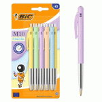 STYLO BILLE BIC M10 PASTEL RÉTRACTABLE POINTE 1 MM - ÉCRITURE MOYENNE - POCHETTE DE 10