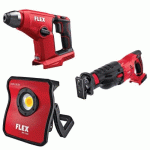 PACK 3 OUTILS 18V - LAMPE LED, SCIE SABRE ET MARTEAU PERFORATEUR FLEX
