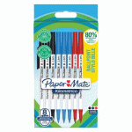 STYLO BILLE PAPERMATE KILOMETRICO À CAPUCHON POINTE 1 MM - ÉCRITURE MOYENNE - POCHETTE DE 8 COULEURS ASSORTIES