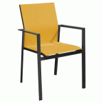 FAUTEUIL EMPILABLE DELIA ALU/TPEP GRAPHITE/MOUTARDE