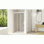 PAROI DE DOUCHE SMART DESIGN 3V AVEC 3 VOLETS 2 COULISSANTS 140CM PROFILÉ BLANC VERRE TRANSPARENT GAUCHE - KINEDO - PA90268BTNEG