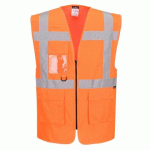 LOT DE 4 - PORTWEST ES476 ES1 ESSENTIAL GILET EXÉCUTIF HAUTE VISIBILITÉ ORANGE - TAILLE XL