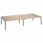 PÔLE DE 4 BUREAUX ECLA CHÊNE CLAIR L 180 X P 80 CM PIÈTEMENT MÉTAL ALUMINIUM