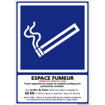 AFFICHE OFFICIELLE ESPACE FUMEUR, EMPLACEMENT FUMEUR. SIGNALISATION INFORMATION AVERTISSEMENT. AUTOCOLLANT, PVC, ALU - PLASTIQUE PVC 1,5 MM - 150 X