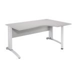 BUREAU COMPACT RETOUR À DROITE BIOSPACE 2 - L. 180 X P. 110 CM - PLATEAU GRIS - PIEDS L BLANC - EMBASE 'AVOCAT'.