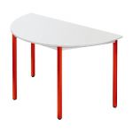 TABLE MODULAIRE DOMINO 1/2 ROND - L. 120 X P. 60 CM - PLATEAU GRIS - PIEDS ROUGE