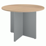 TABLE RONDE 100 CM PLATEAU CHÊNE CLAIR PIEDS CROIX PLEIN BOIS ALUMINIUM EXCELLENS