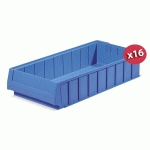 CARTON DE 16 BACS TIROIRS PLASTIQUE MULTIBOX BLEU L.240 X P.500 MM