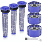 EURITECSA - KIT DE FILTRES DE RECHANGE POUR DYSON V6 ABSOLUTE ASPIRATEURS-BALAIS SANS FIL, REMPLACER 966741-01, 965661-01, PAQUET DE 7 (3 FILTRES