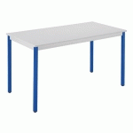 TABLE DE RÉUNION MULTIFORME CLASSIQUE RECTANGULAIRE L120 X P60 CM PLATEAU GRIS CLAIR PIÈTEMENT BLEU