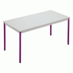 TABLE MODULAIRE DOMINO RECTANGLE - L. 120 X P. 60 CM - PLATEAU GRIS - PIEDS PRUNE