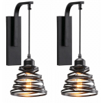 2PCS APPLIQUE MURALE INTÉRIEUR MODERNE E27 CHAMBRE SALON LAMPE MURALE À RESSORT EN FER FORGÉNOIR - NOIR