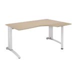 BUREAU COMPACT RETOUR À GAUCHE BIOSPACE 2 - L. 160 X P. 110 CM - PLATEAU 'CHÊNE' - PIEDS L 'BLANC' - EMBASE : 'ALUMINIUM'.