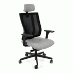 FAUTEUIL DE BUREAU ERGONOMIQUE MAXPRO NOIR, TISSU ET MAILLE, AVEC ACCOUDOIRS 2D ET APPUI-TÊTE, MÉCANISME SYNCHRONE, PIEDS NOIRS - GRIS