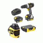 PACK NIVEAU LASER ROUGE 360° AVEC PERCEUSE VISSEUSE À PERCUSSION SANS FIL 18V XF-IMPACT2 ET CAISSE À OUTILS 23L FARTOOLS