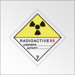 SIGNALISATION DE TRANSPORT NORMALISÉE ADR - MATIÈRES RADIOACTIVES, CATÉGORIE II- ADR 7  - 250 X 250 MM - PVC