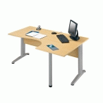 BUREAU COMPACT ALTYS L 160 X P 110 CM PLATEAU HÊTRE RETOUR DROIT PIÉTEMENT MÉTAL ALUMINIUM