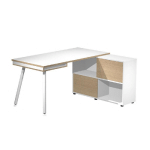 PACK HALDEN : 1 BUREAU DROIT BLANC PIEDS METAL BLANC + 1 MEUBLE DE RANGEMENT 4 CASES BLANC/CHENE L. 140 X P. 160 X H. 81,5 CM