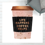 MICASIA - TAPIS EN VINYLE - ELISABETH FREDRIKSSON - LIFE HAPPENS COFFEE HELPS GOLD - CARRÉ 1:1 DIMENSION HXL: 40CM X 40CM