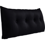 VERCART - GRAND OREILLER DE LIT DÉCORATIF, COUSSIN DE LECTURE CAPITONNÉ DE BOUTONS, OREILLER DE CORPS POUR DORMEUR LATÉRAL, NOIR VELOURS, 140 X 8 X