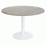TABLE RONDE EXCELLENS PLATEAU D 120 CM CHÊNE GRIS - 6 PERSONNES - PIED MÉTAL TULIPE BLANC RAL 9003
