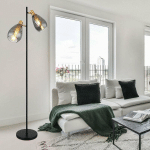 LAMPADAIRE LAMPADAIRE EN VERRE FUMÉ SALON LAMPADAIRE RÉTRO EN VERRE NOIR, MÉTAL LAITON, 2X DOUILLES E27, LXLXH 34X25X160 CM