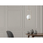 SUSPENSION 1 GLOBE OVALE BULLA 70CM VERRE BLANC ET MÉTAL OR ROSE - OR ROSE