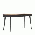 BUREAU HORIZON CHÊNE CLAIR 134 X 59 CM PIÈTEMENT BOIS MASSIF NOIR AVEC TIROIR