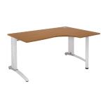BUREAU COMPACT RETOUR À GAUCHE BIOSPACE 2 - L. 160 X P. 110 CM - PLATEAU 'MERISIER' - PIEDS L 'BLANC' - EMBASES : 'FRAMBOISE'.