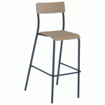 CHAISE DE BAR ANDRÉ H80 ASS/DOS HÊTRE PIÈTEMENT NOIR SABLÉ - MOBIDECOR