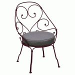 FAUTEUIL CABRIOLET 1900 CERISE NOIRE COUSSIN GRIS GRAPHITE - FERMOB