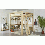 LIT MEZZANINE PALOMAR XL AVEC BUREAU  BOIS NATUREL 200X200 CM